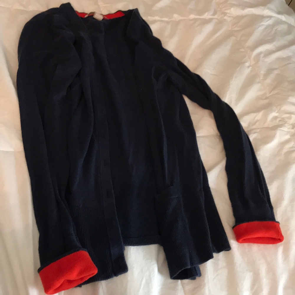 Blue and red cardigan